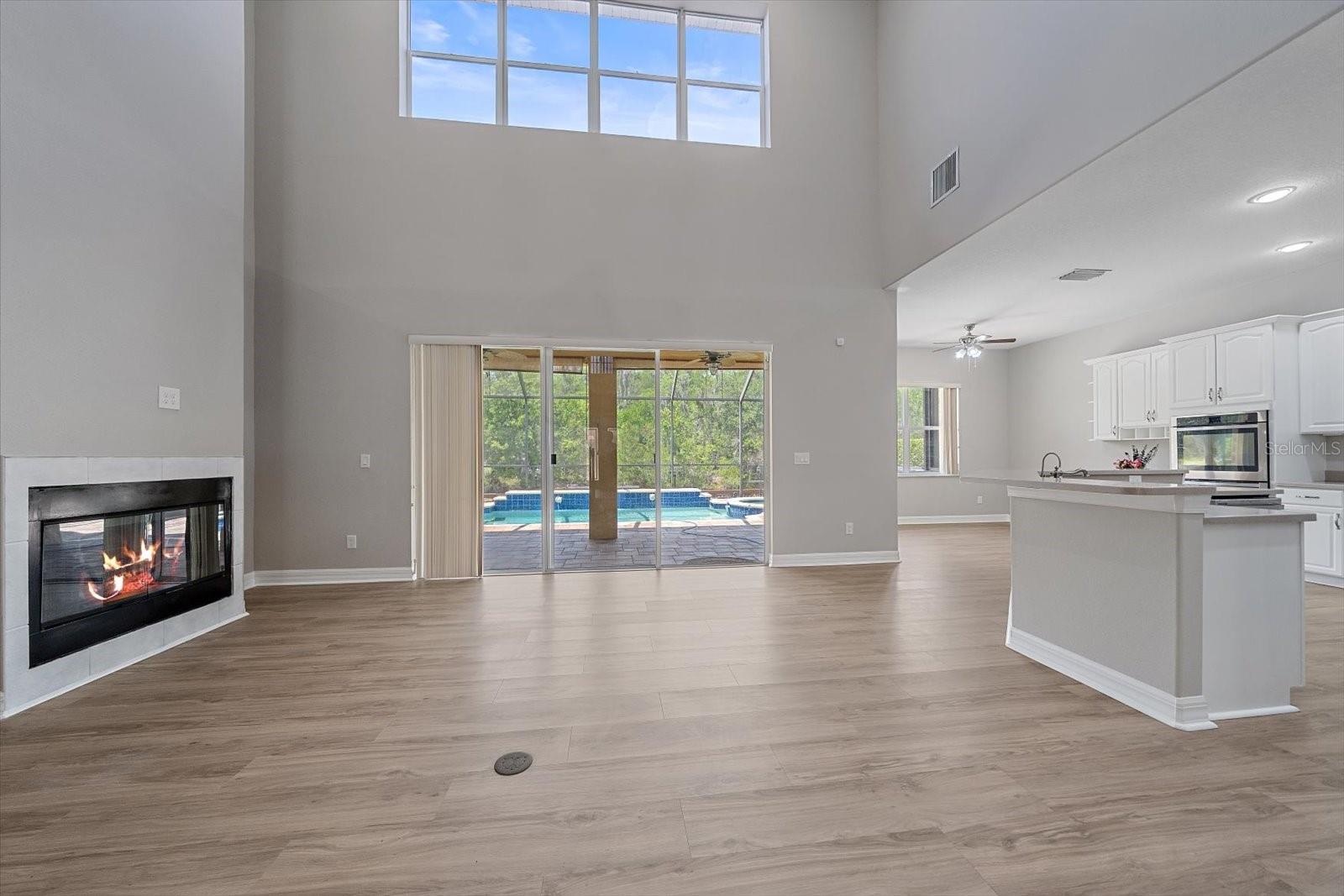 family room with pool view
