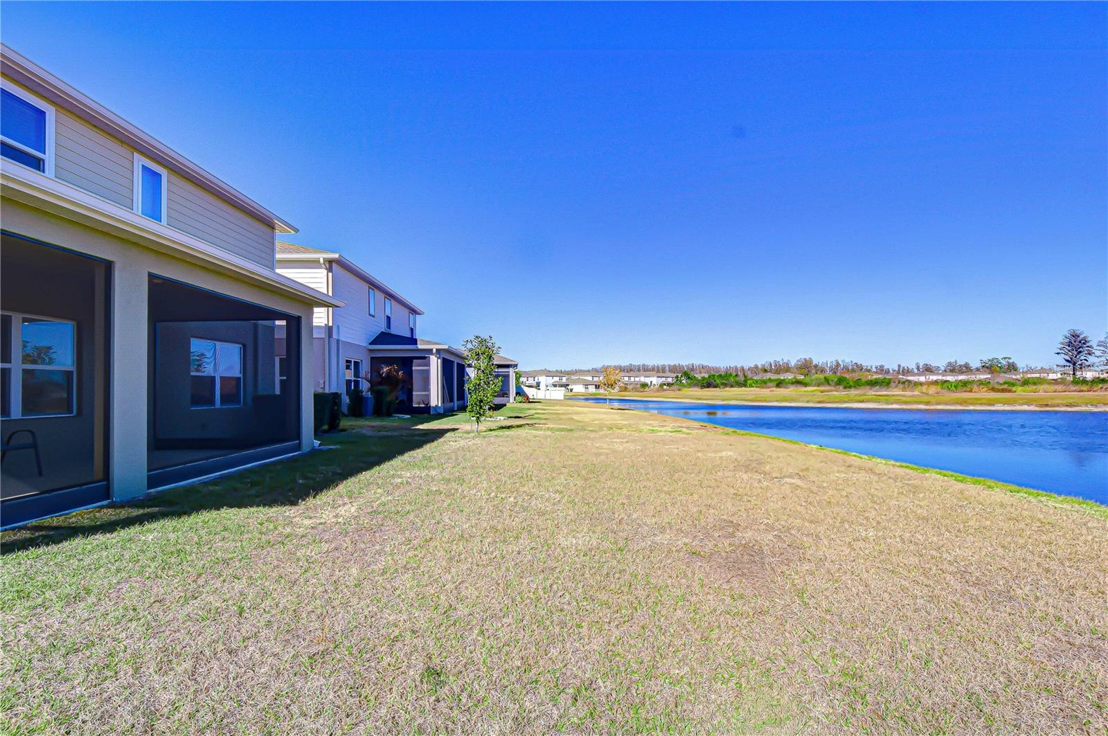 Private backyard with generous space and water backdrop