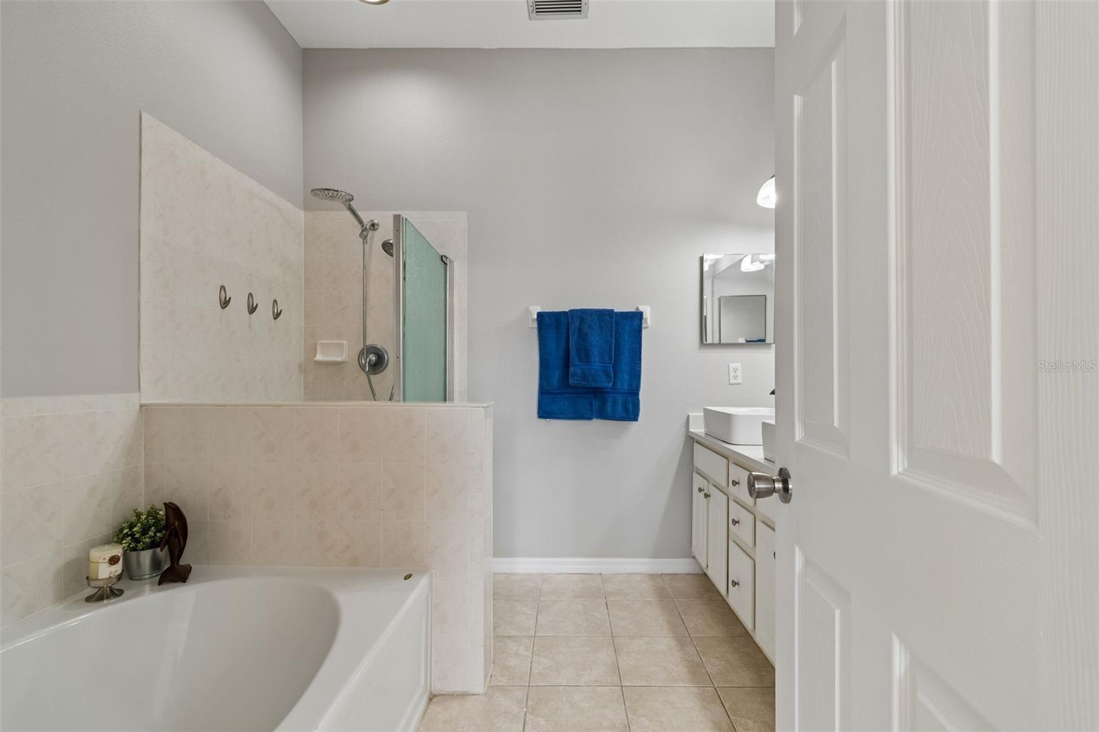 Primary en-suite bath with tub and separate shower