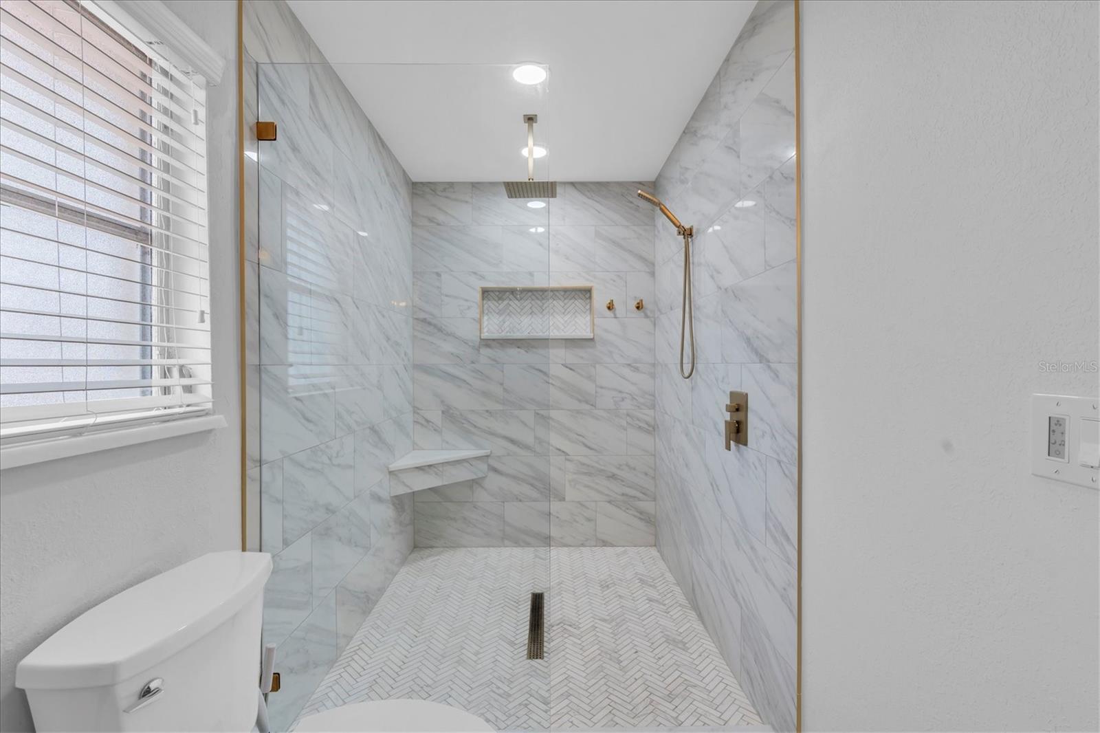 Primary Suite Walk in Shower with waterfall rain shower head