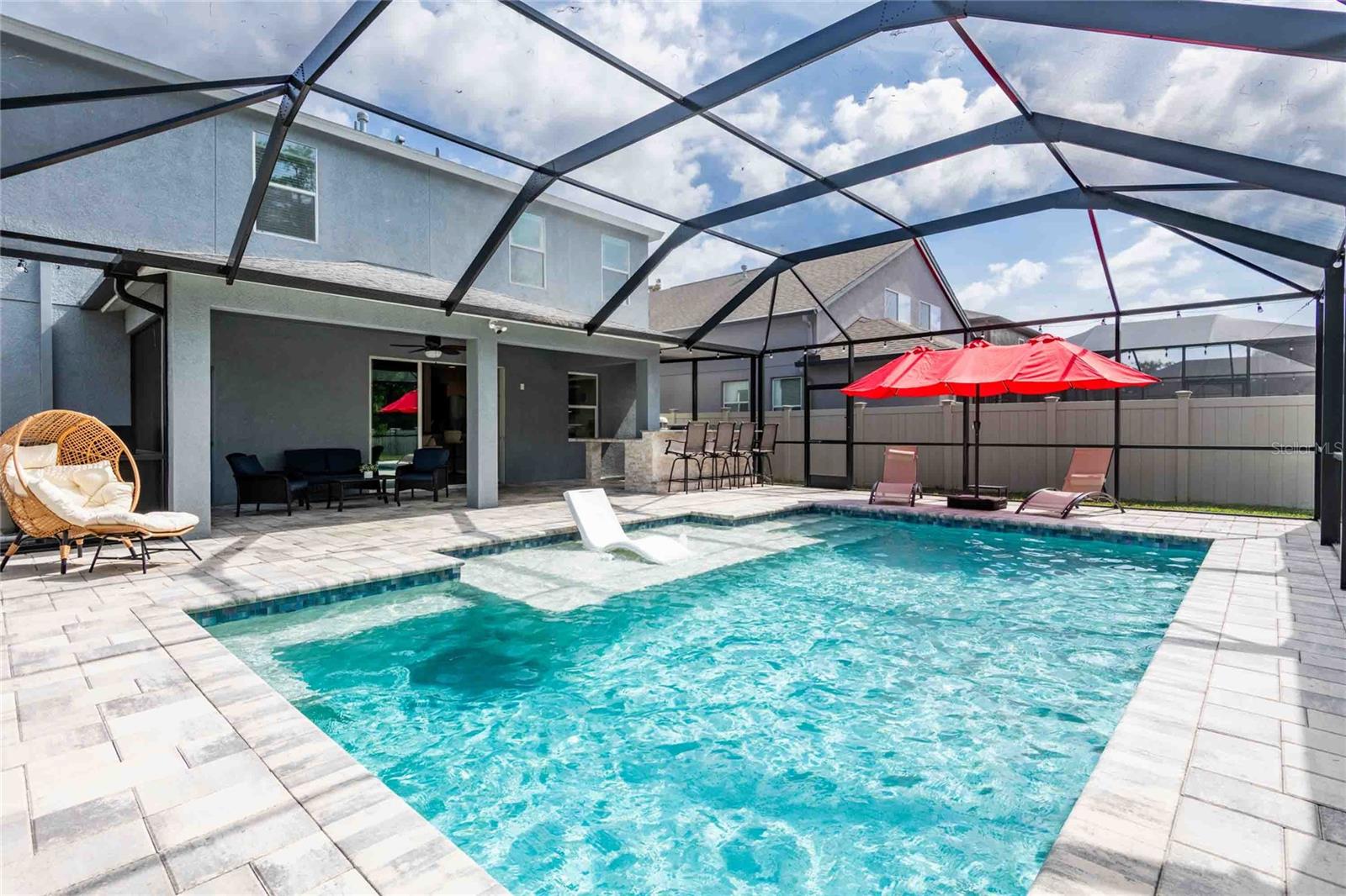 Saltwater pool with heater, and lighting.