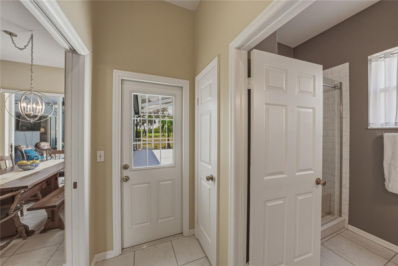 Pocket door to close off back bedroom/office and  pool bath