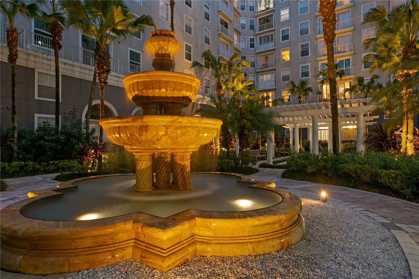 Serene fountain within the courtyard space