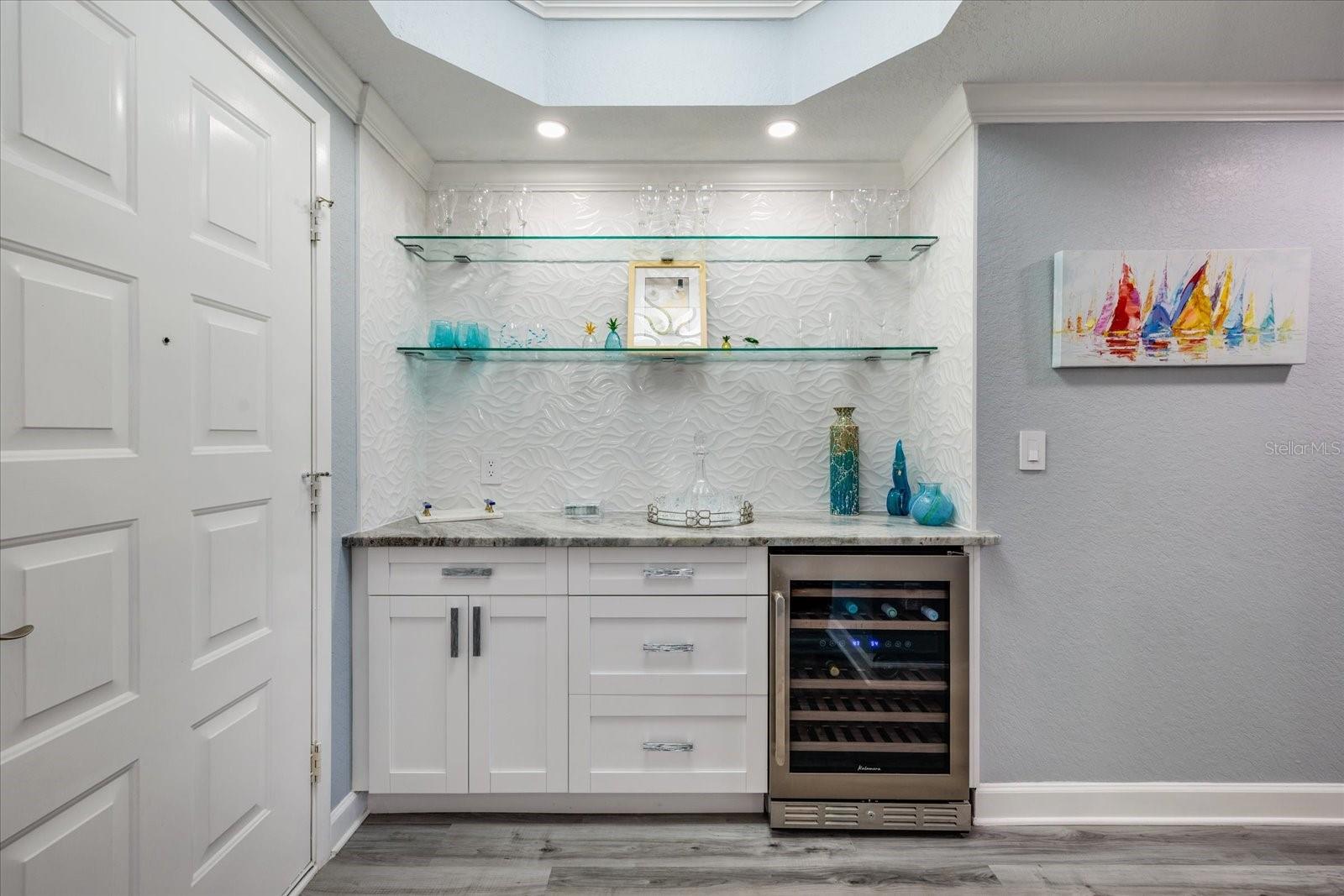 Dry Bar area with wine refrigerator