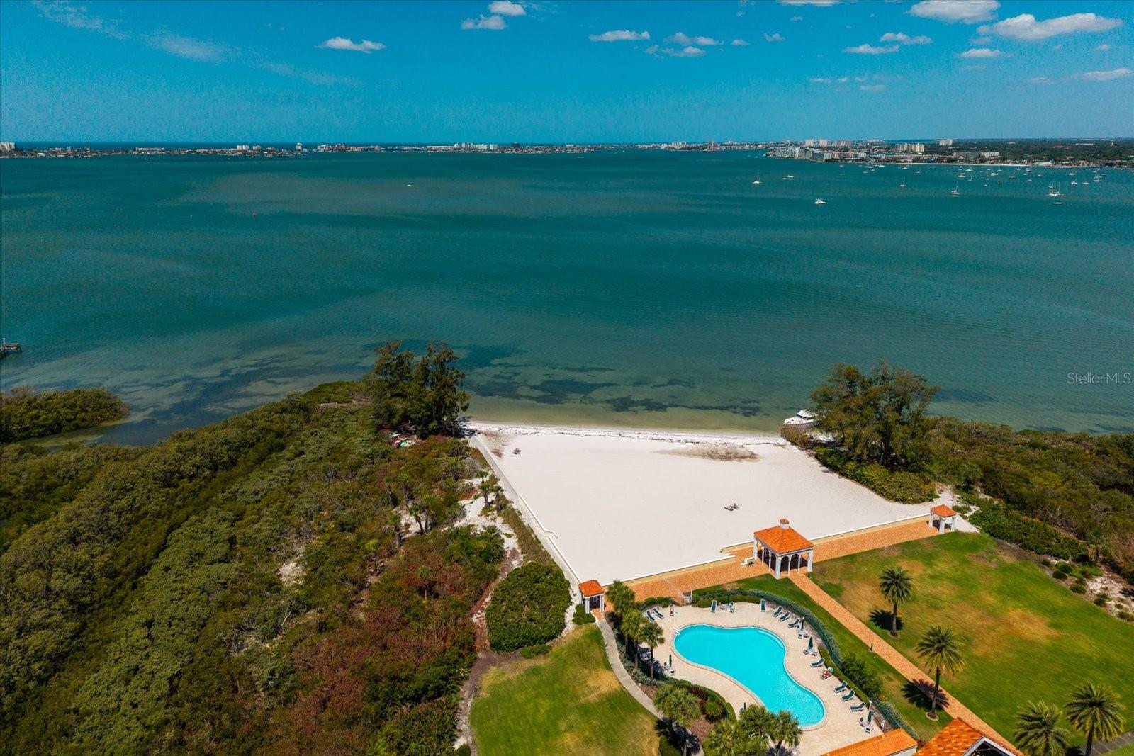 Aerial of private beach & pool