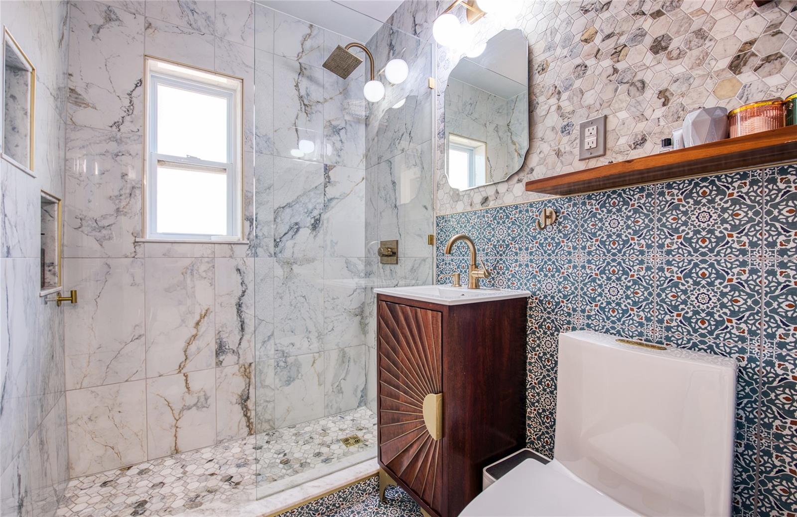 CASA BAJA:  Bathroom Tiled from Floor to Ceiling