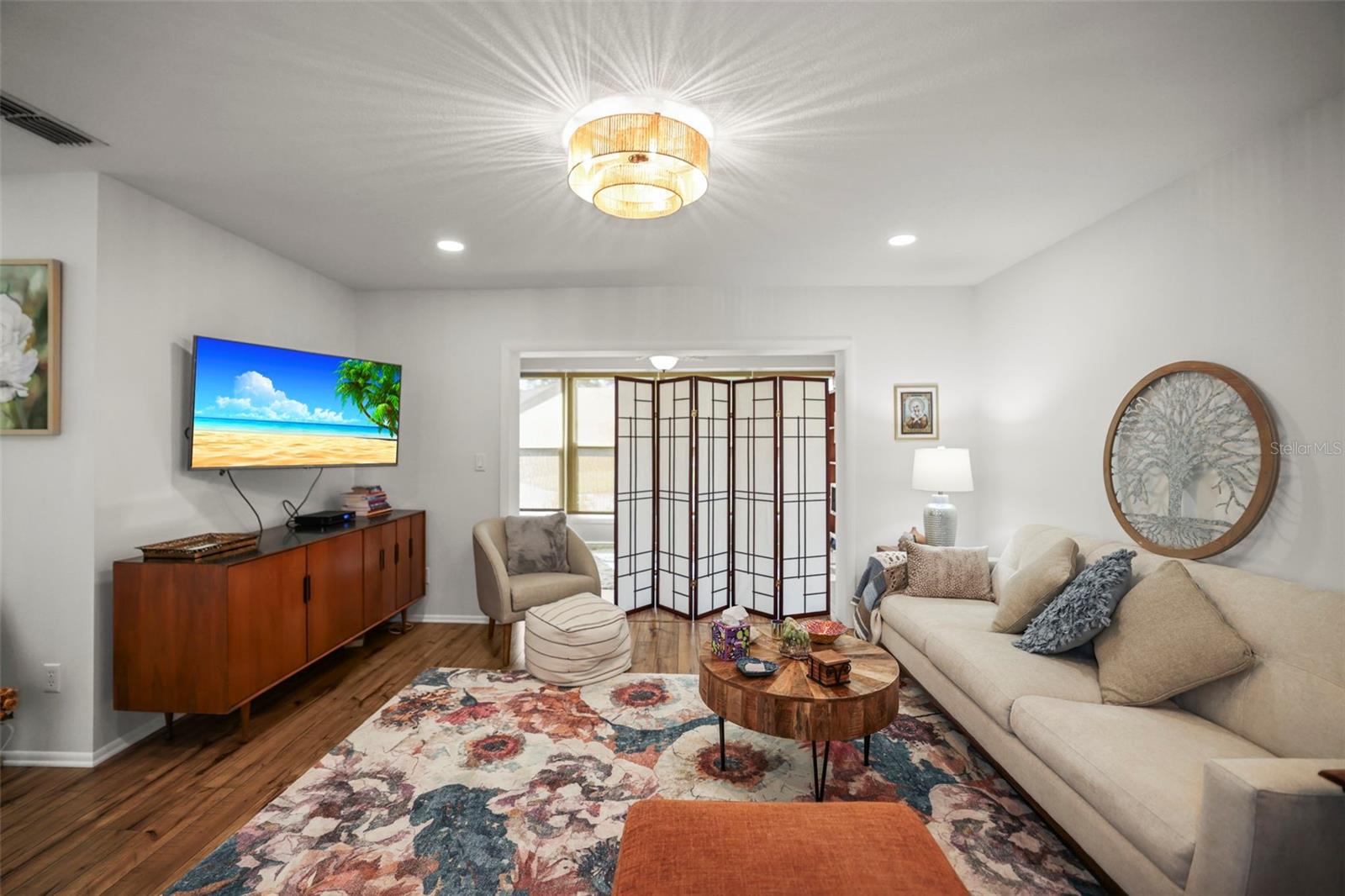Living room with engineered hardwood