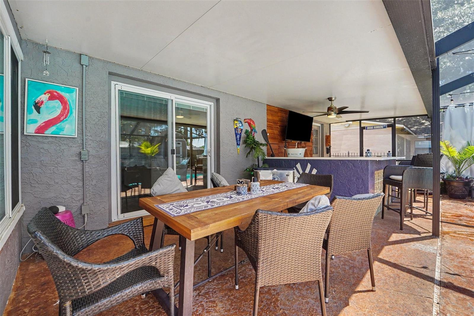 Entertainment area with full built in bar.