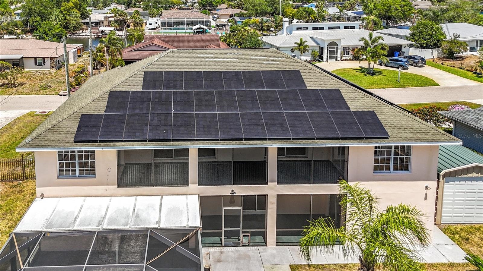 Owned 46-panel solar system tops the roof — power bills stay low