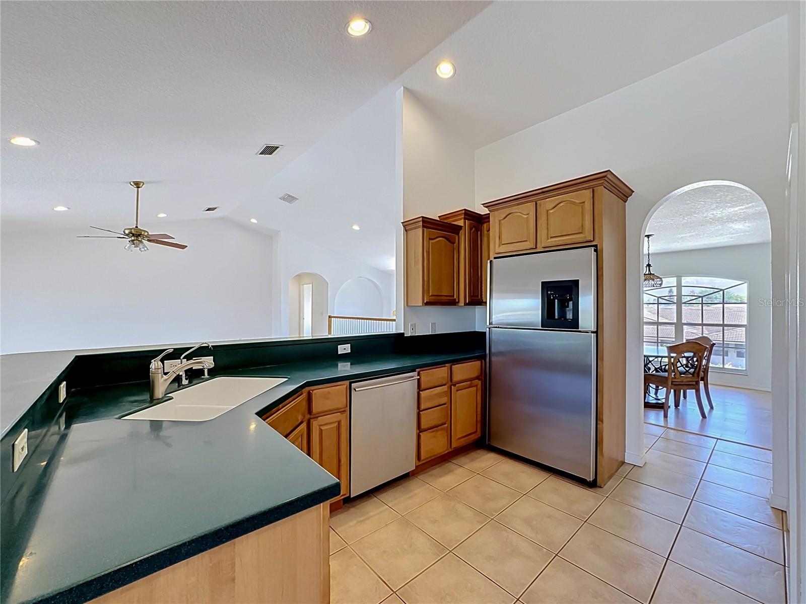 Large kitchen with island and panoramic water views