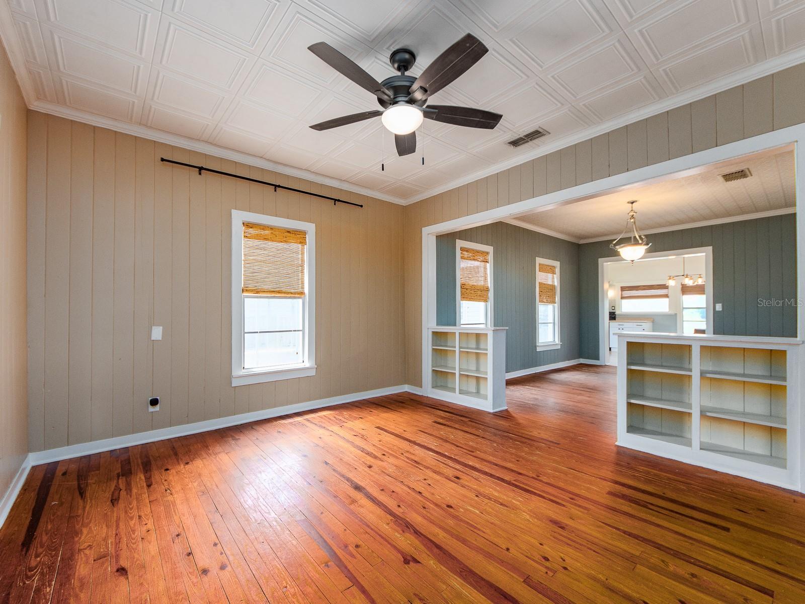 Open living space with fireplace