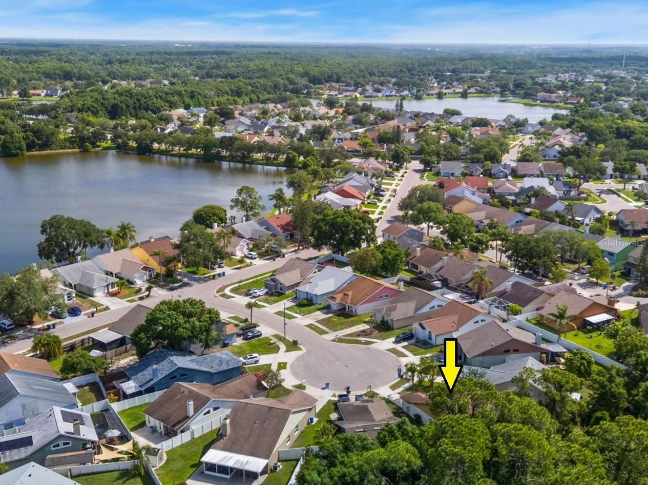 Aerial neighborhood view near lakes, green space, and Countryway amenities.