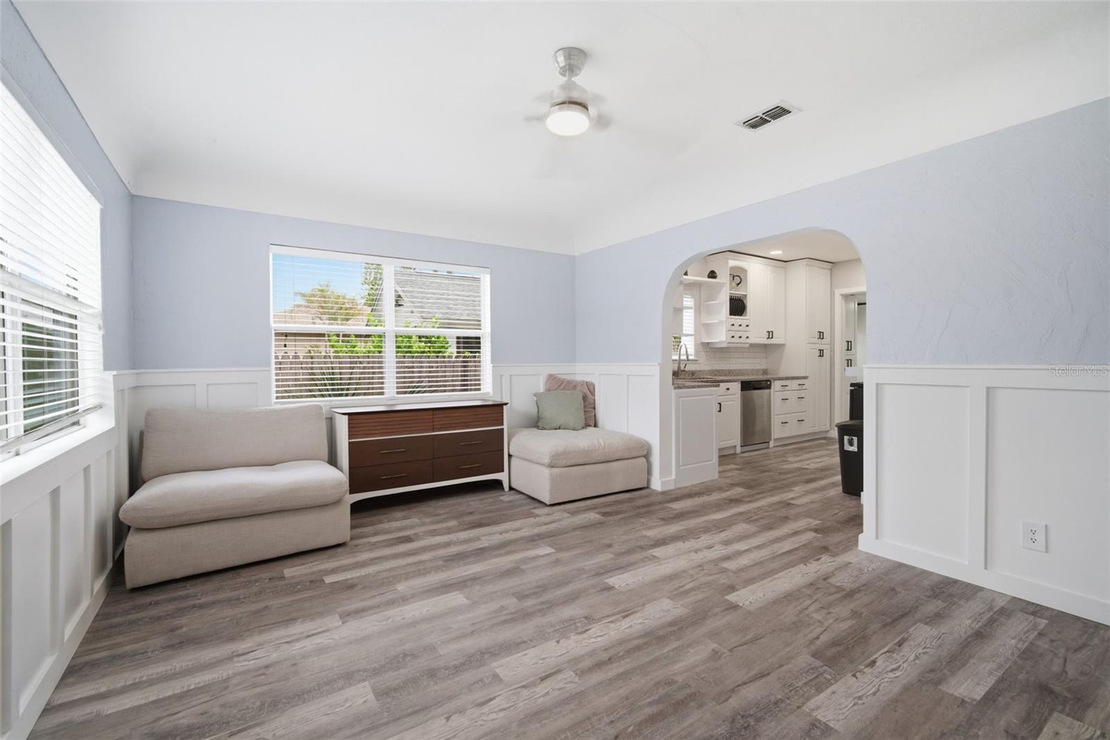 Living room leading to kitchen.
