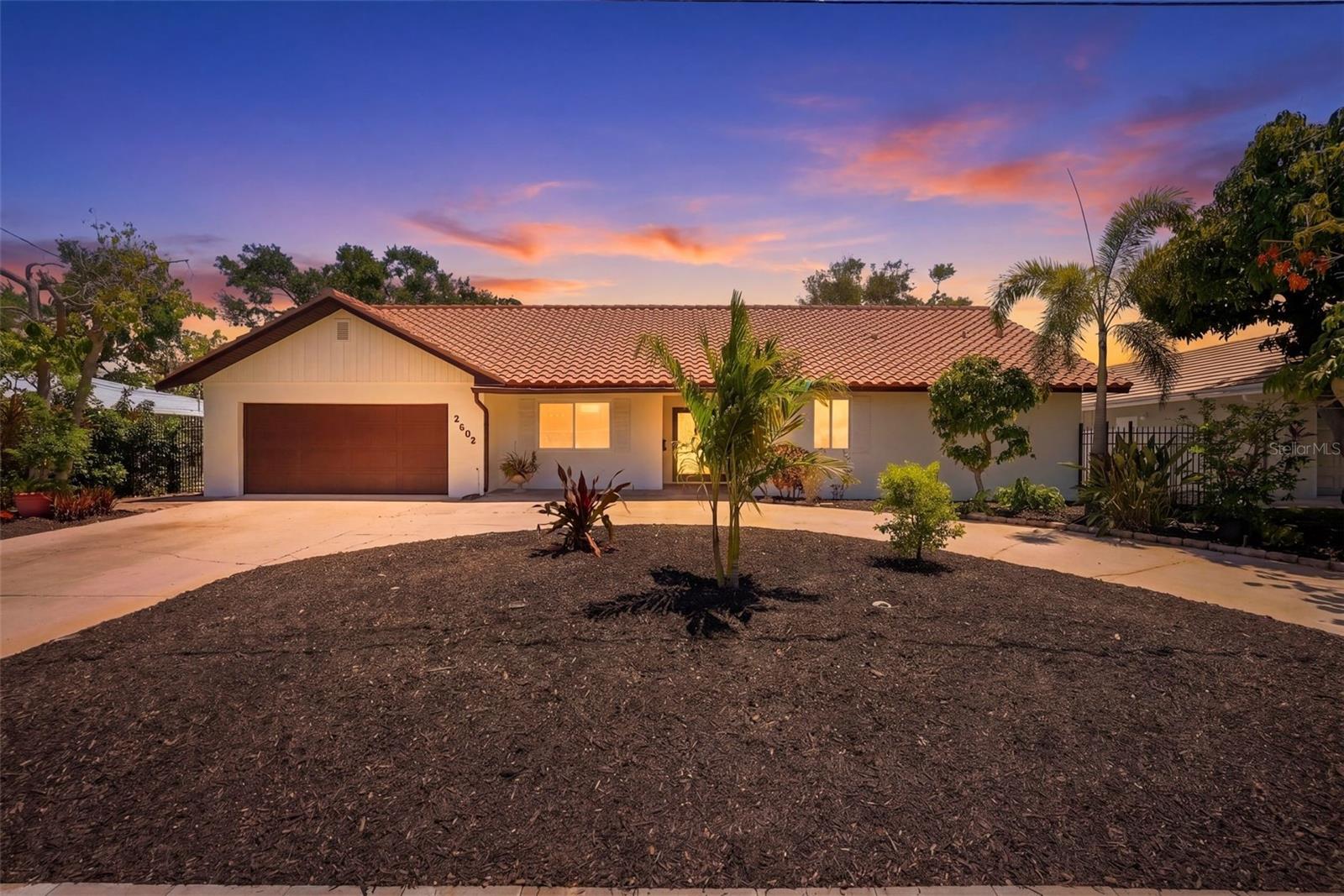 Front of home at sunset