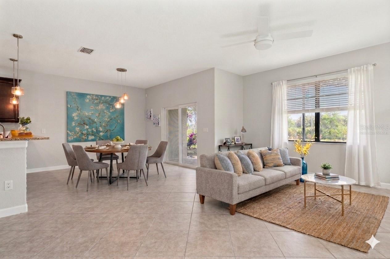 Virtually Staged Living Room and Dining room