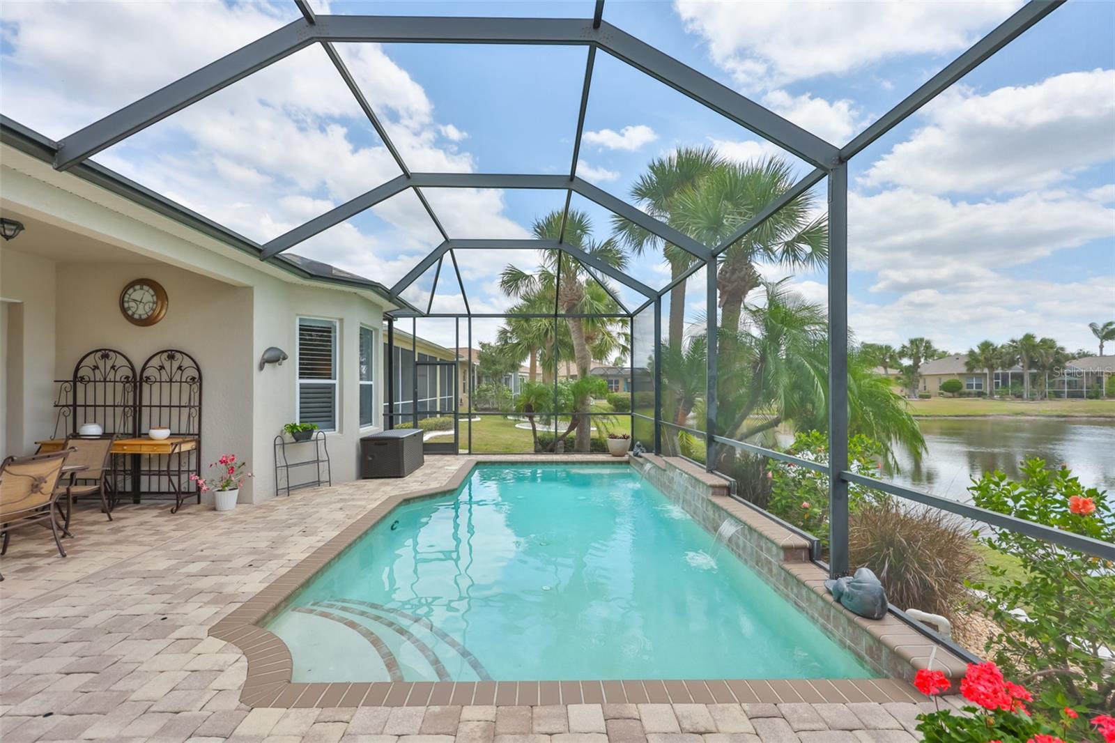 A large heated saltwater pool, perfect for laps, floating, playing watr games or aqua exercises.