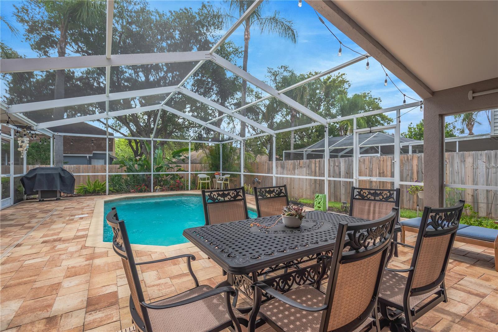 The elegant cobblestone-style pavers throughout the lanai area were installed in 2010.