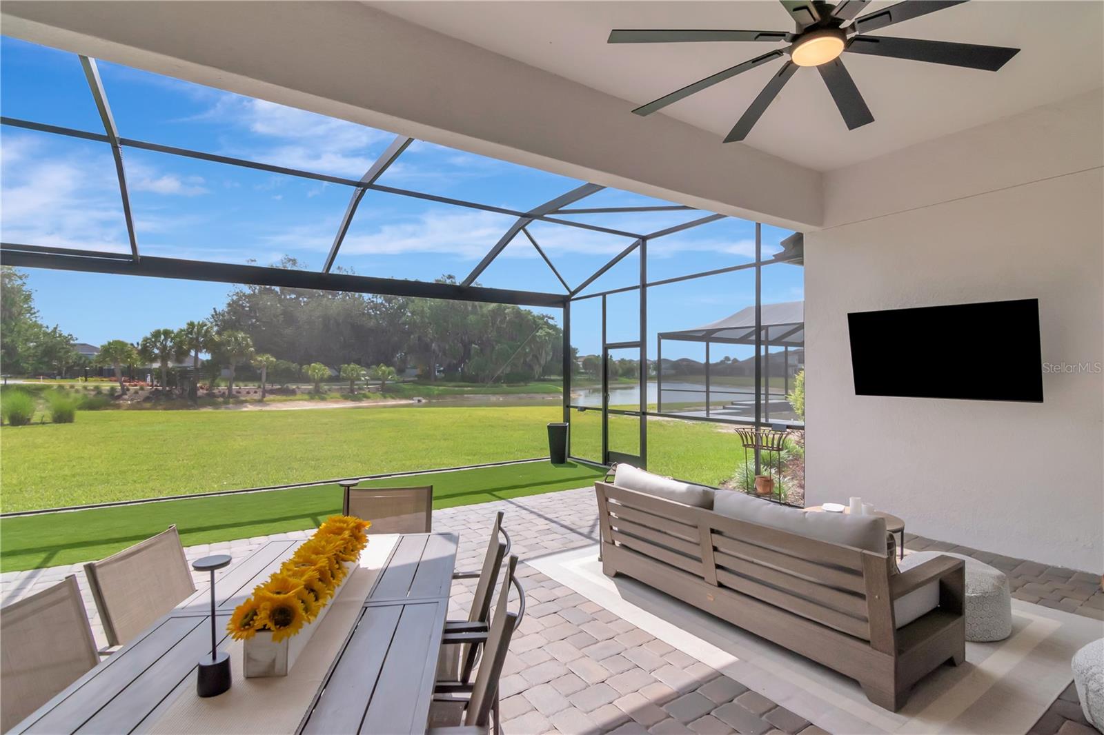 Extended Lanai - Complete with panoramic screen, artificial turf, ceiling fan.