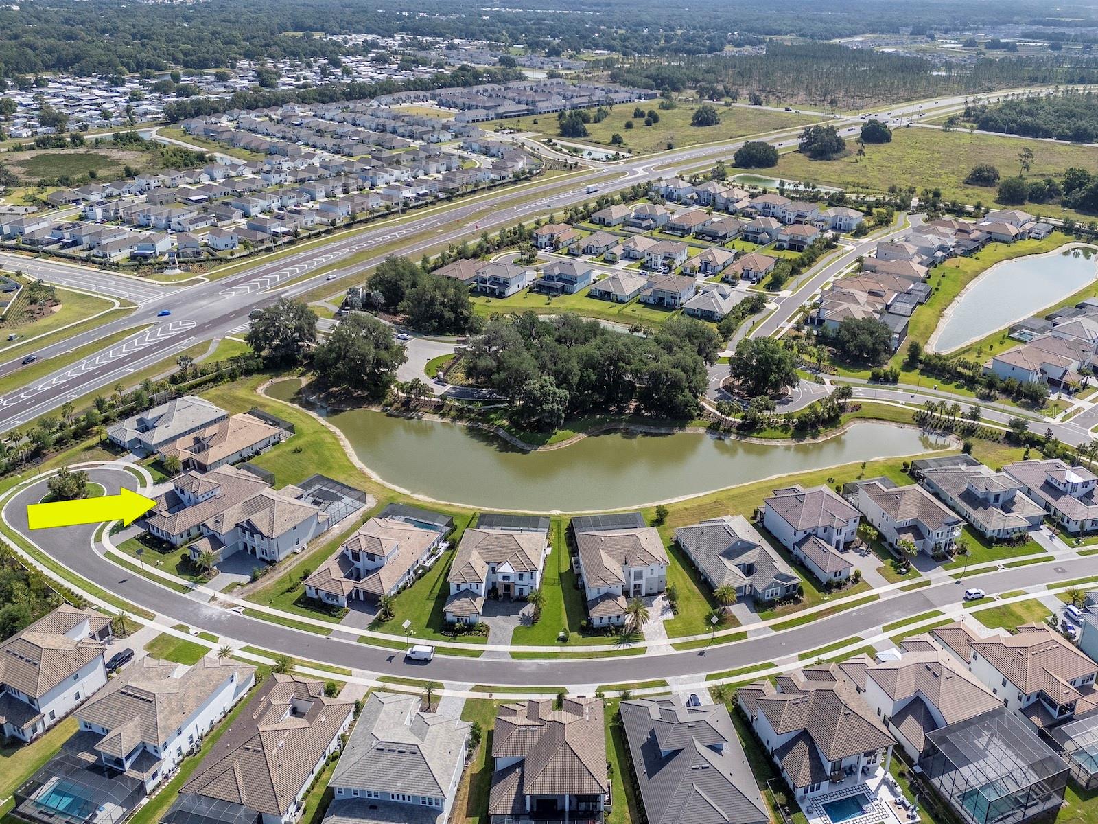 Aerial View with water and preserve. Quiet cul de sac. No rear or front neighbors.