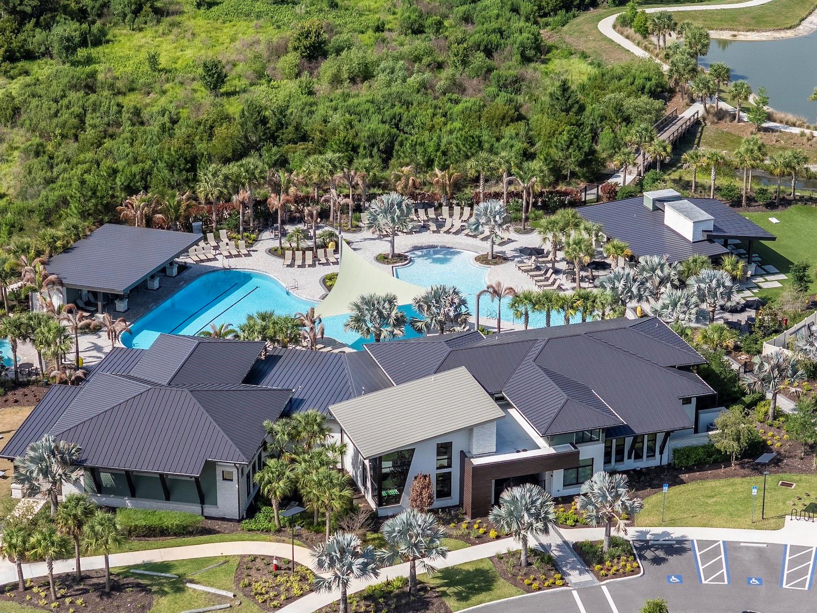 Aerial View of Rivers Landing resort style amenities.