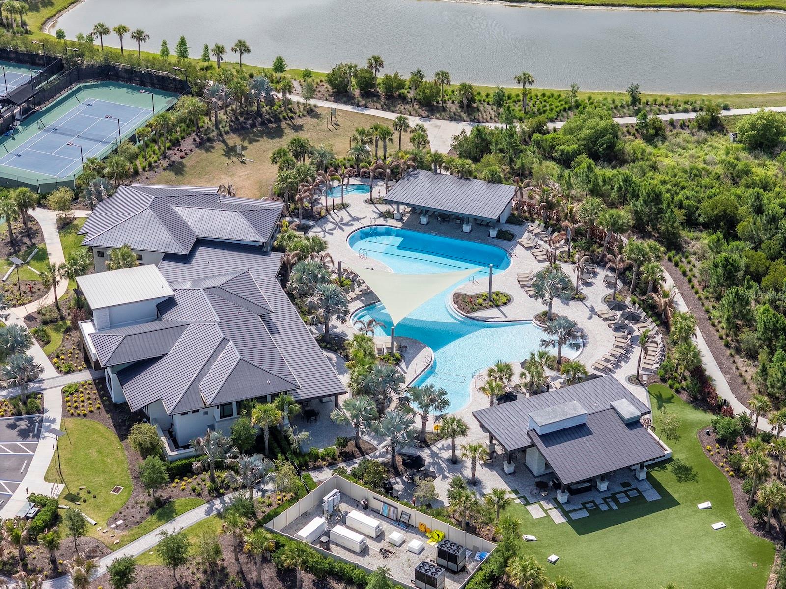 Aerial View of Rivers Landing resort style amenities.