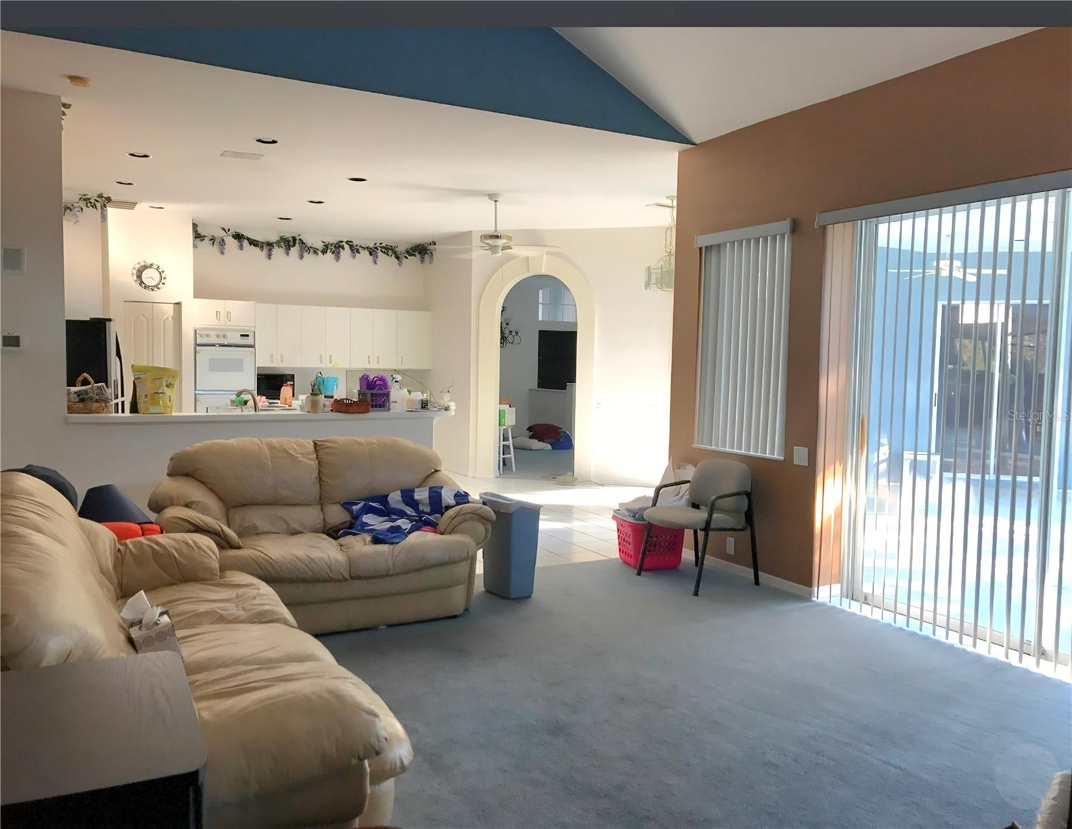 Family Room with views to screened Lanai and Pool