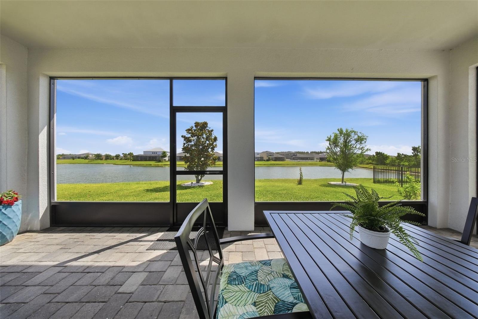 Screened in lanai with pond view