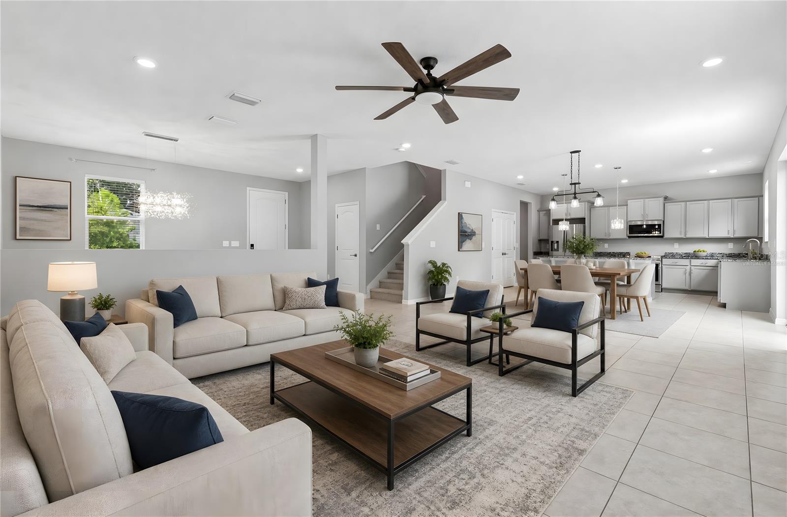 Living Room and Kitchen- Virtually Staged