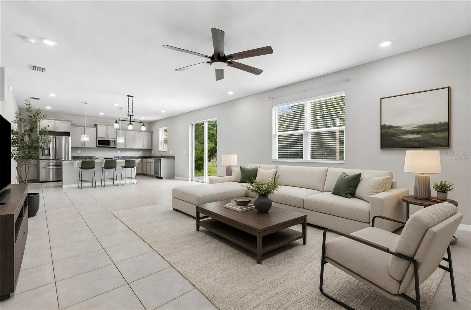 Living Room and Kitchen- Virtually Staged