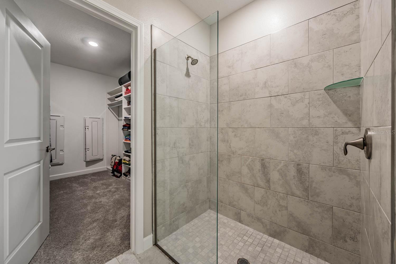 Huge walk-in closet w/built-ins and walk-in shower