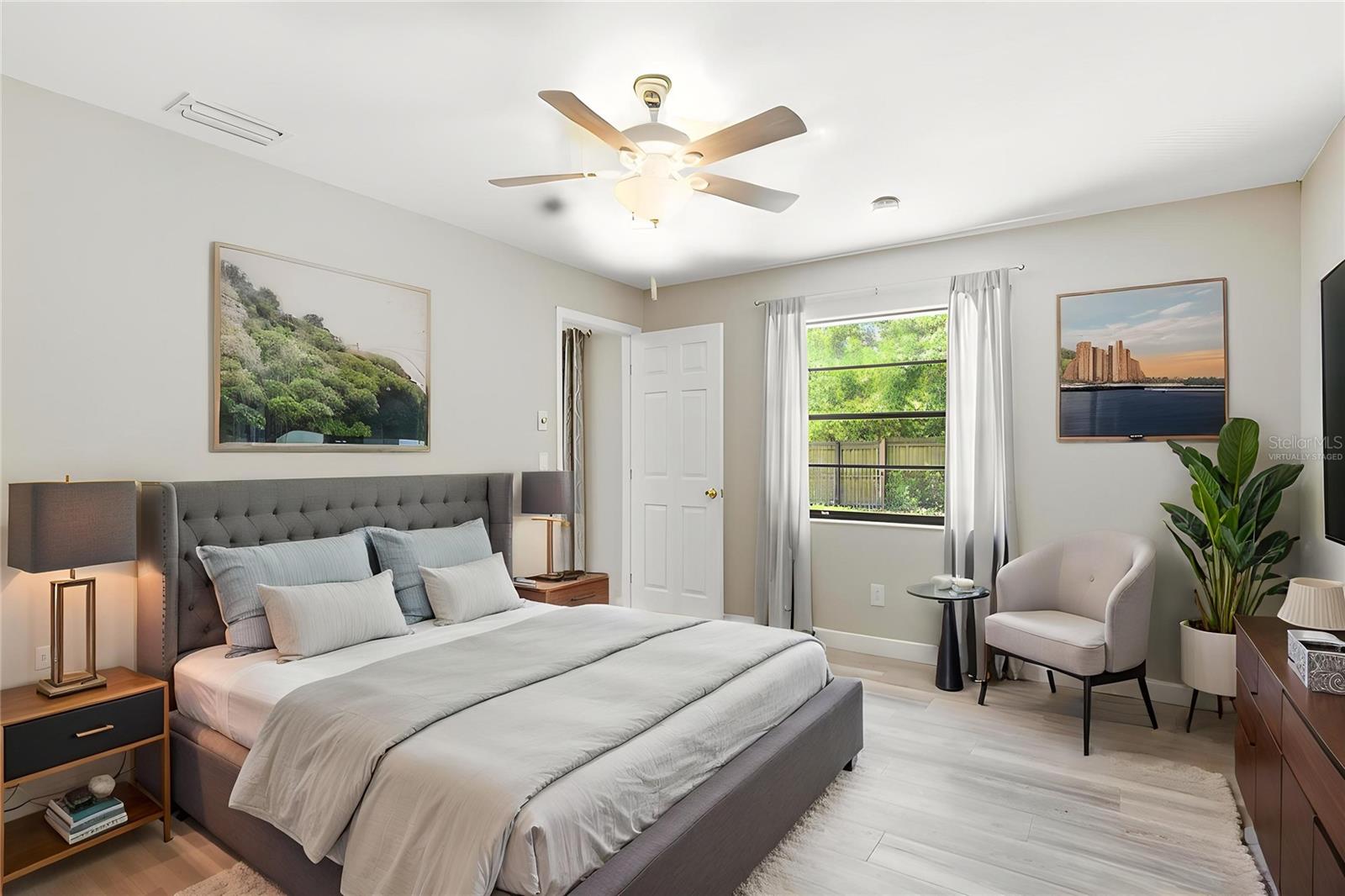 Virtually staged primary bedroom