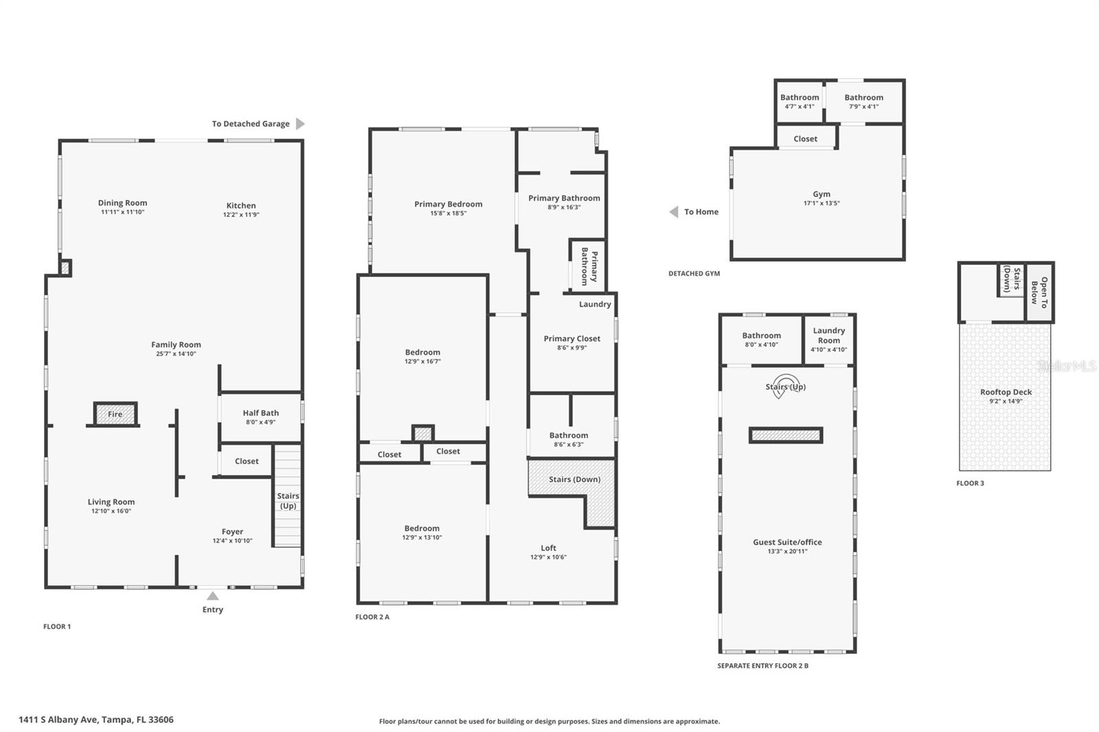 The storage room adjacent to the gym is not shown.  It's overhead door faces the street.