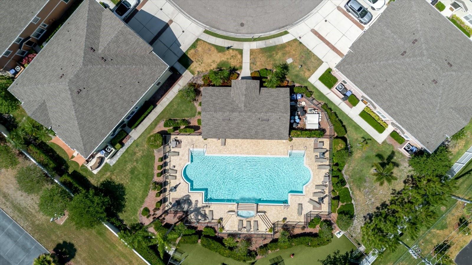 Aerial View of Bay Breeze Cove's Community Swimming Pool