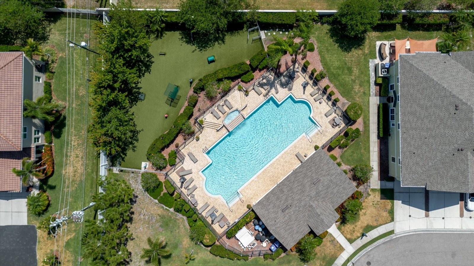 Aerial View of Bay Breeze Cove's Community Swimming Pool