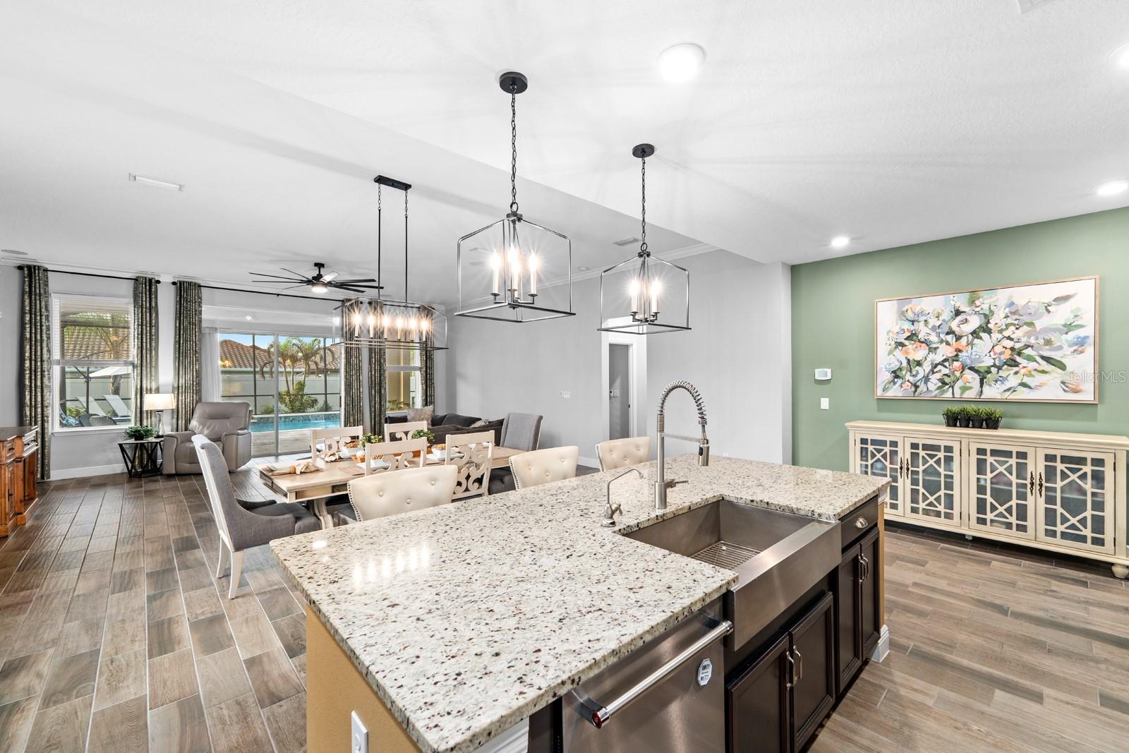 large kitchen island with farm style sink