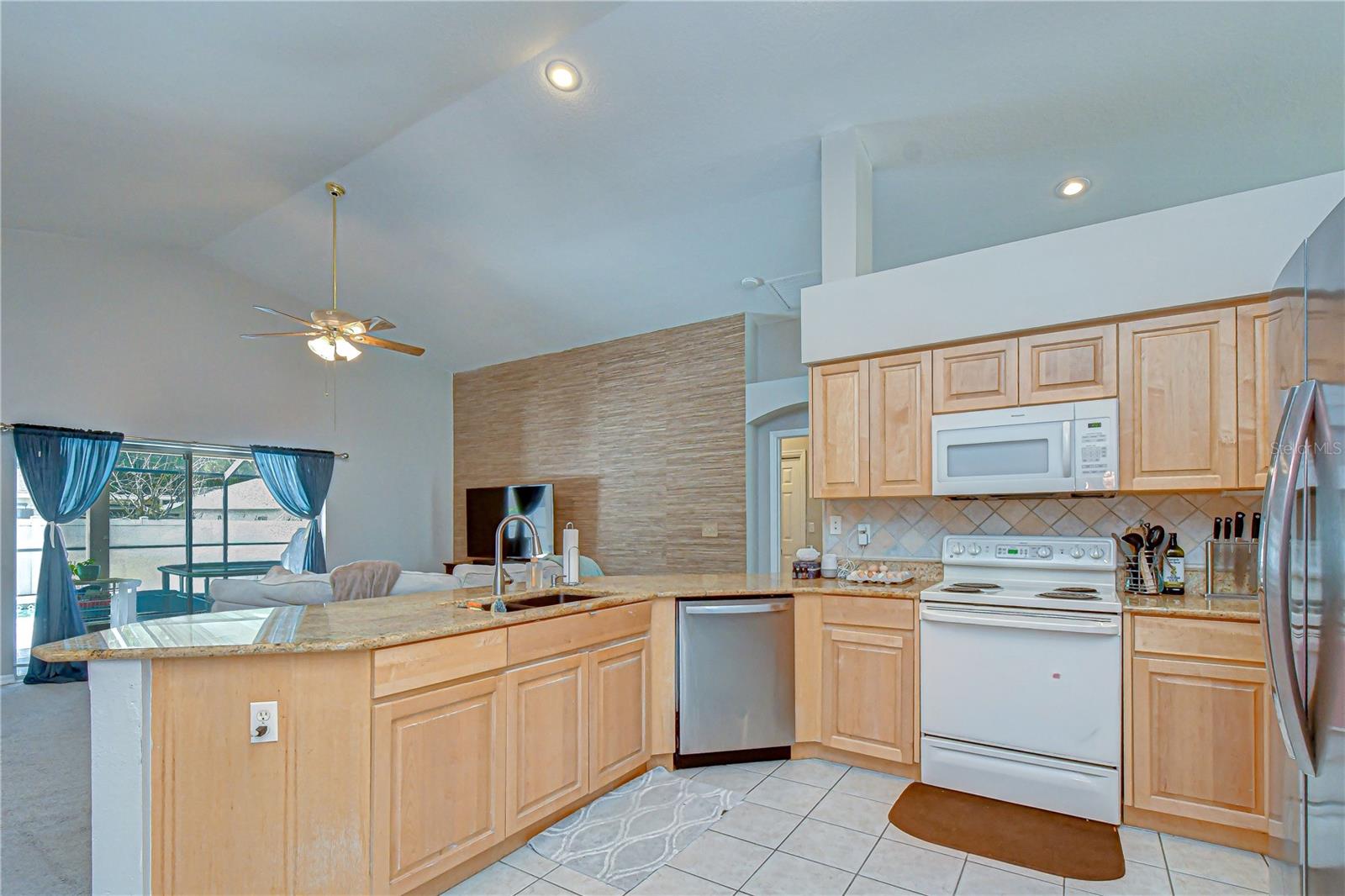 Granite countertops with generous prep space