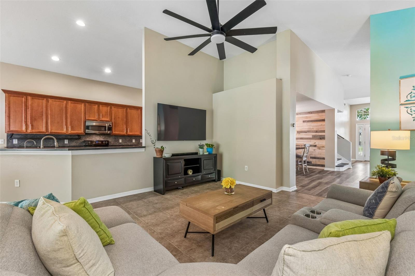 Family room and kitchen