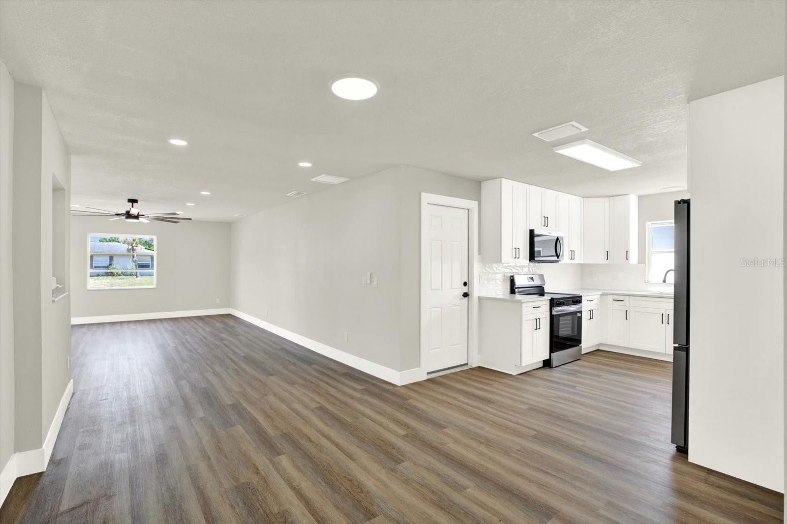 Dining area with living are