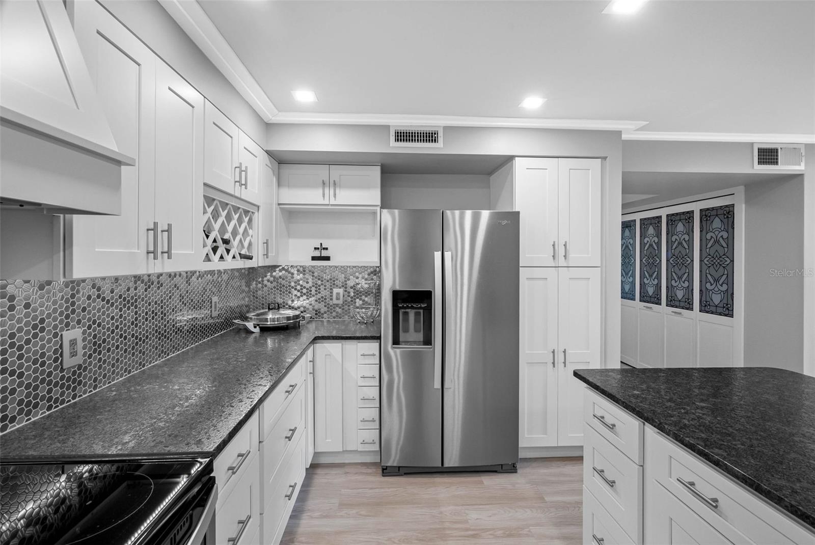 Wine Rack, stainless appliances, range hood