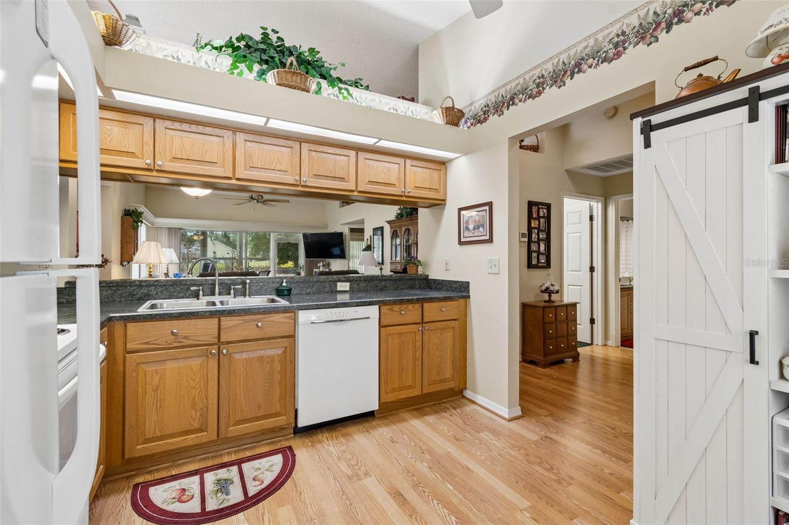 Kitchen with view into dining room