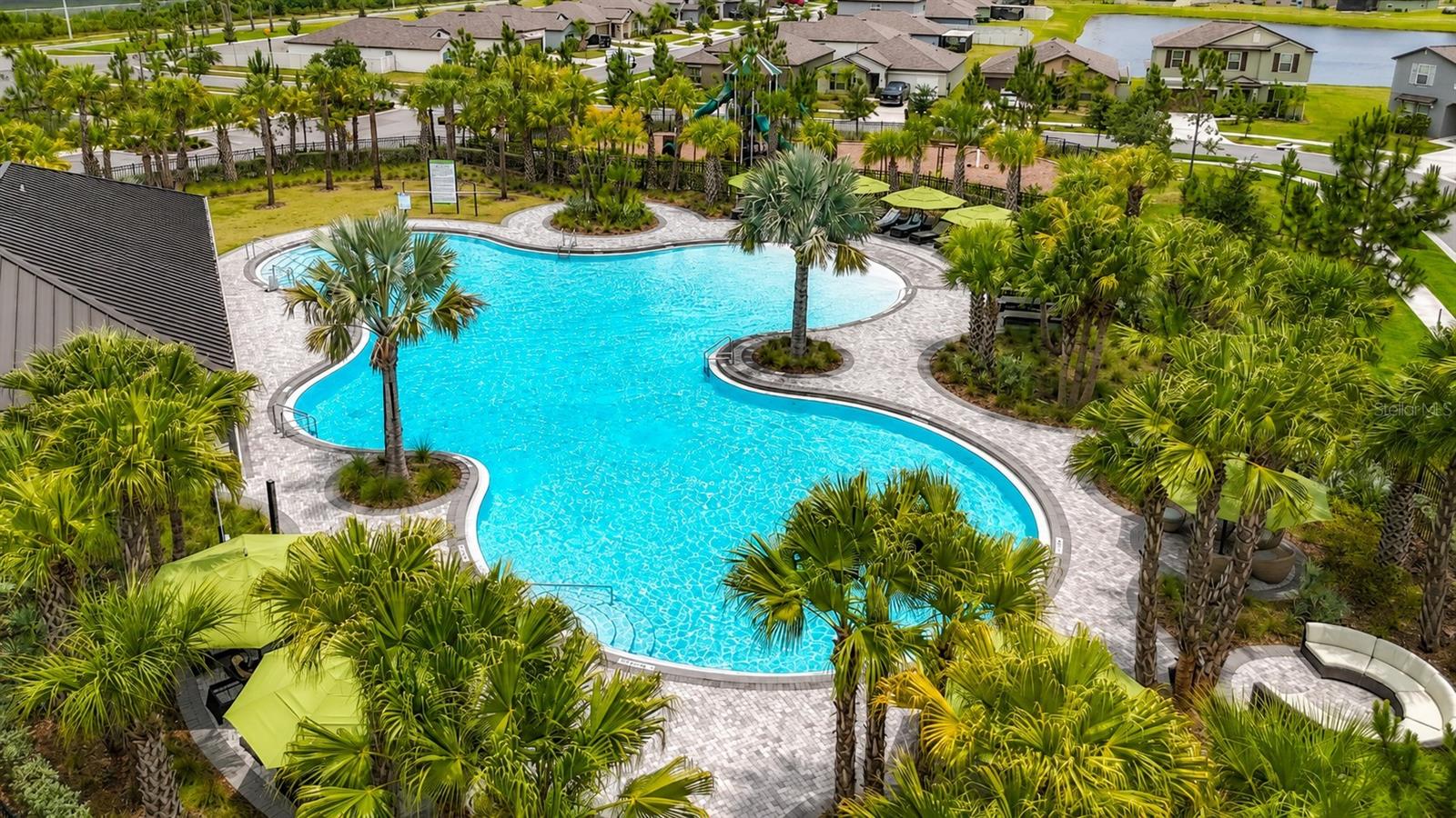 Berry Bay's resort-style amenities include a zero-entry pool, clubhouse, picnic areas, dog park, playground, basketball courts, and pickleball courts.