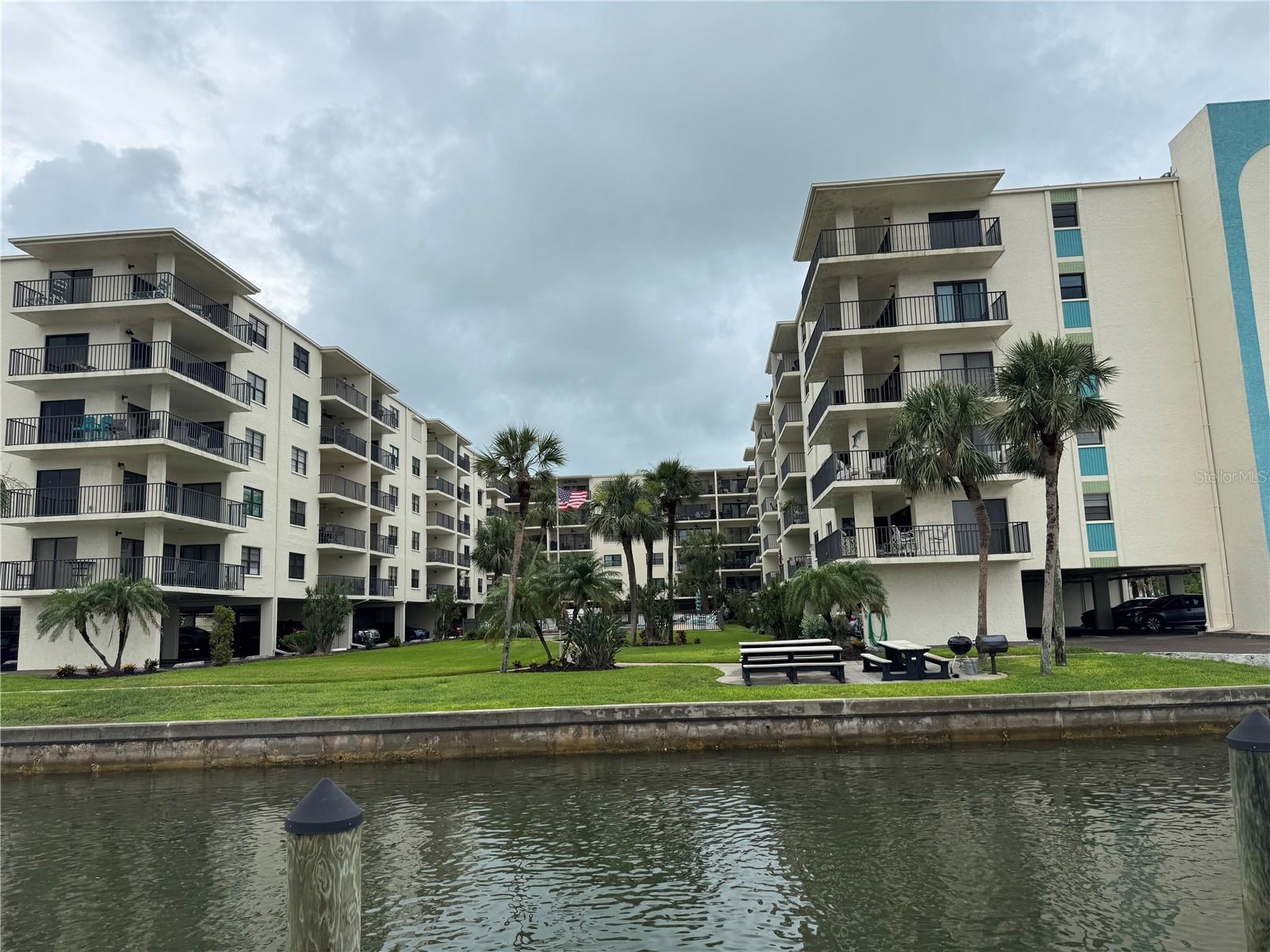 VIEW FROM INTRACOASTAL HOA OWNED DOCK—OVERNIGHT BOAT PARKING ALLOWED —SLIPS AVAILABLE
