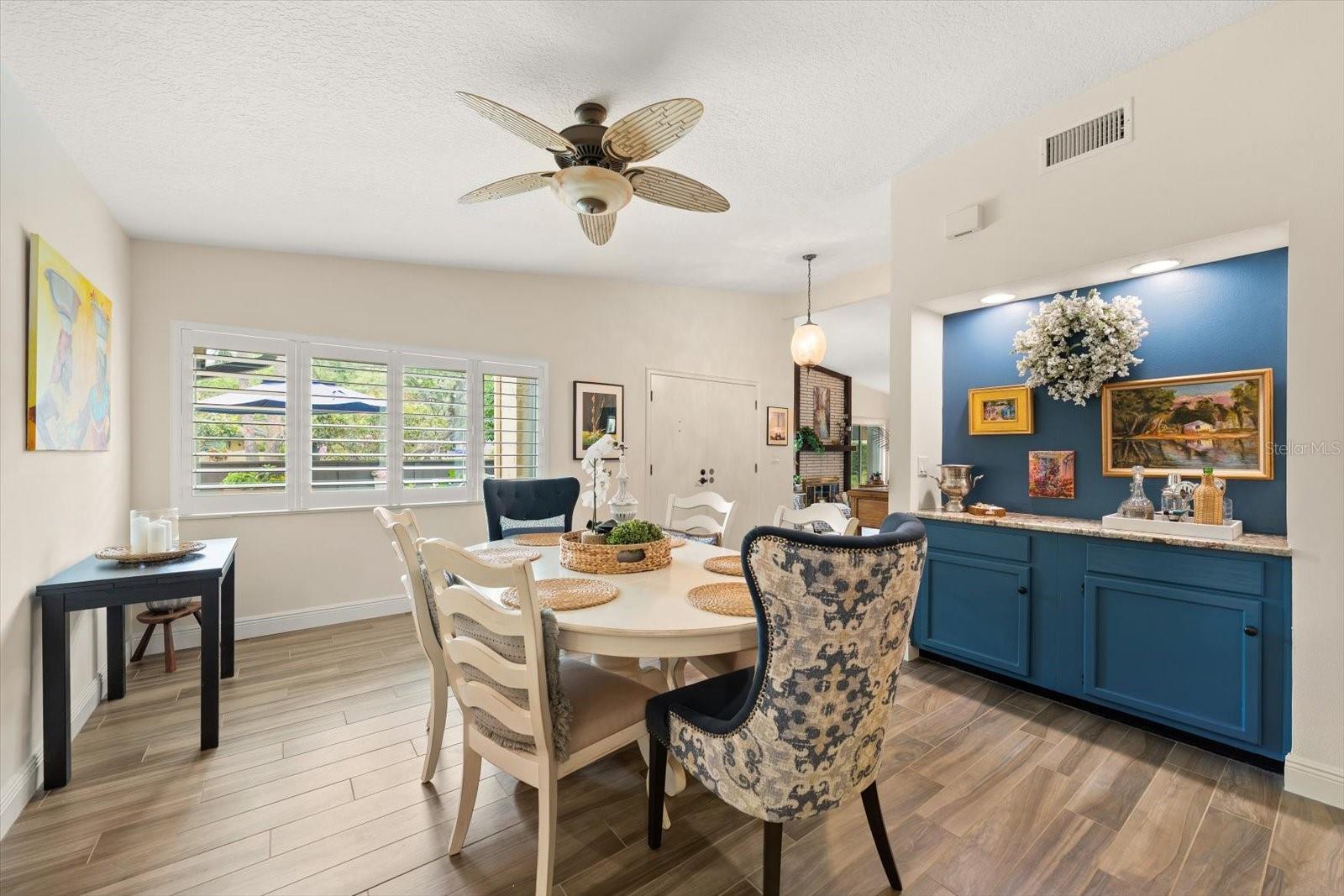 Attractive built-in buffet enhances the dining area