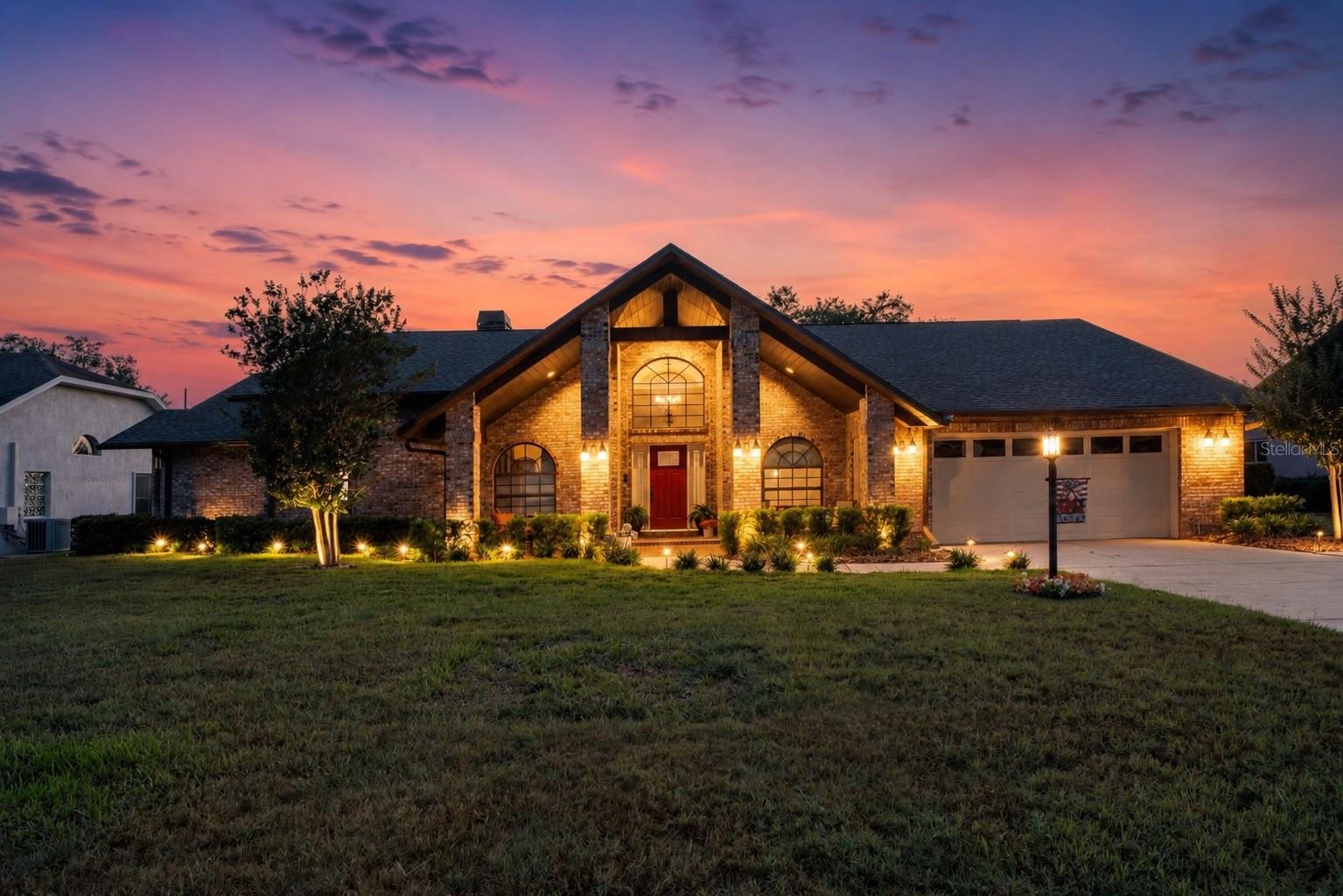 Extensive landscape lighting around whole house