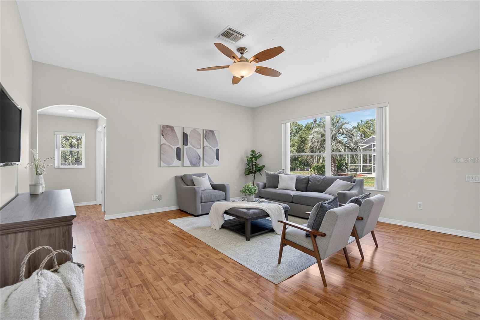 Family room overlooks the back yard