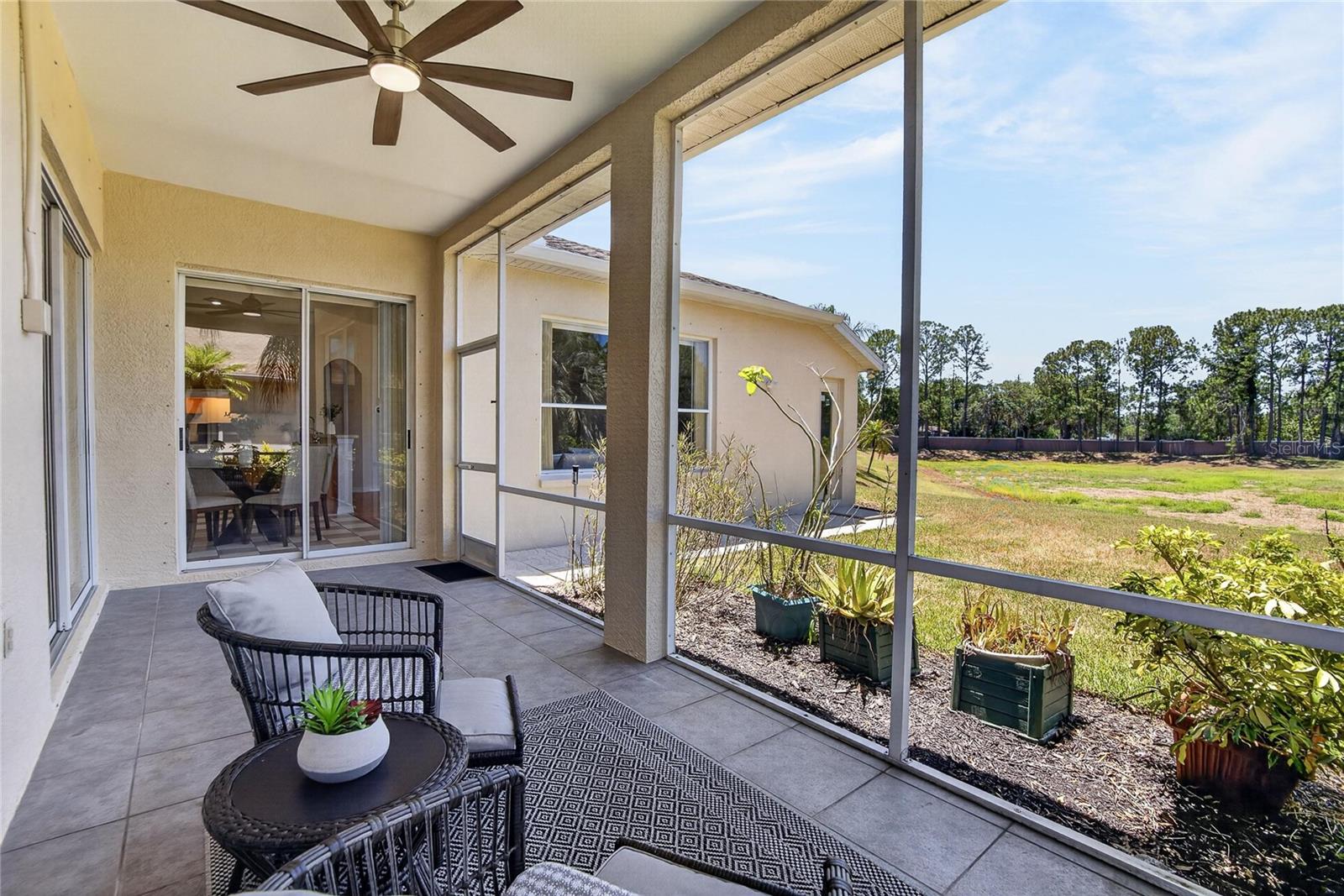 Back porch overlooks seasonal pond