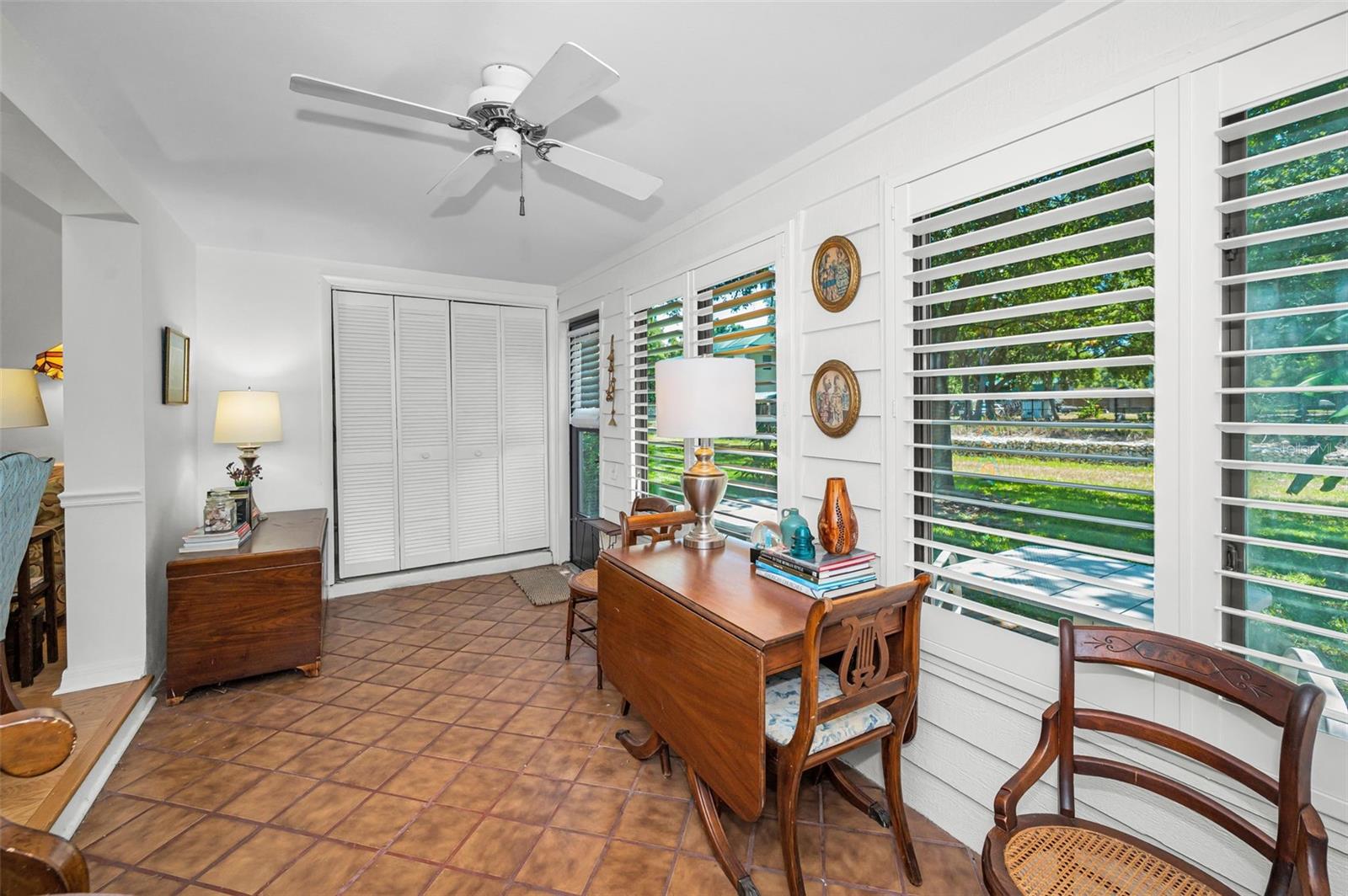 Florida Room with plantation shutters