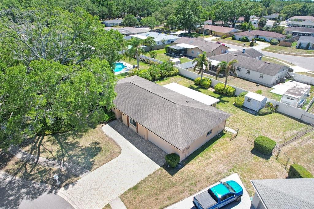 Ariel view of home on cul-de-sac