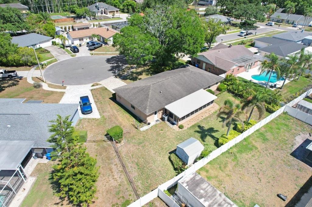 Ariel view of home on cul-de-sac