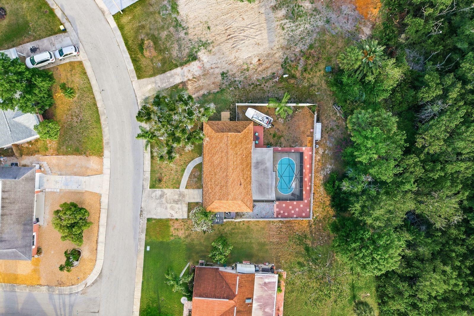 Drone photo directly above the property